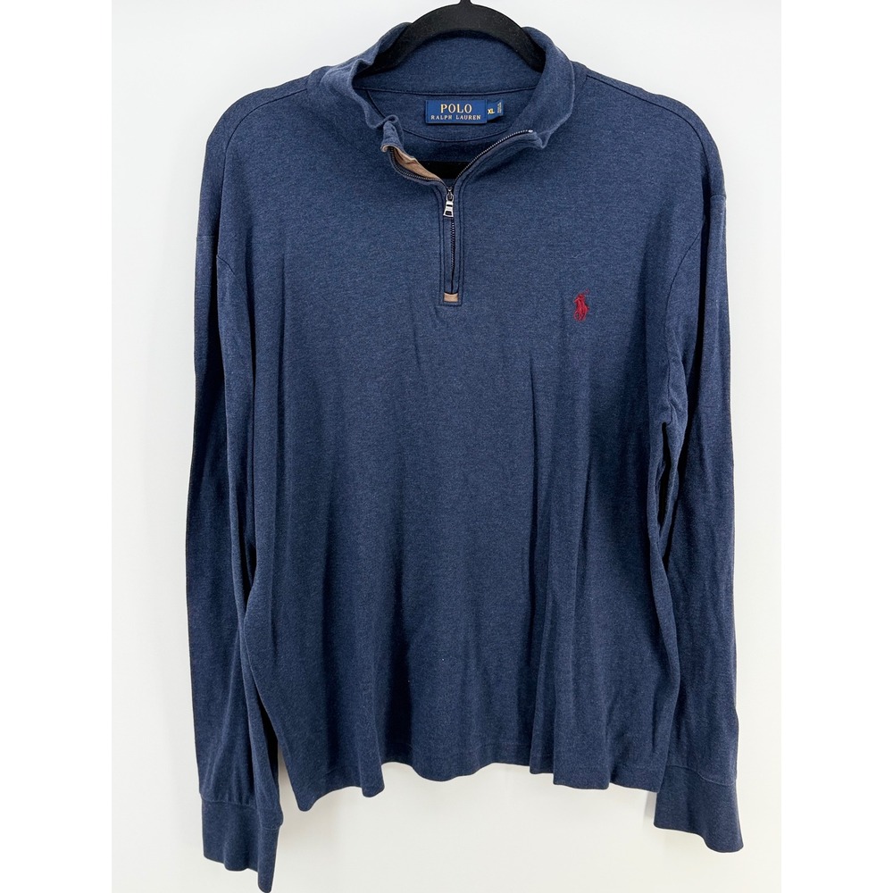 Polo Ralph Lauren Mens XL 1/4 Zip Pullover Heather Blue Burgundy Pony Cotton